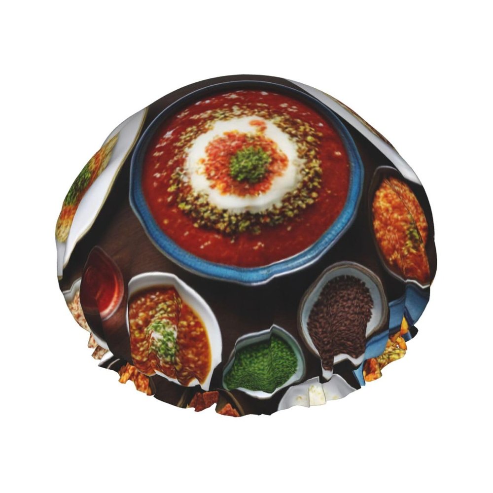 Different food Printed Waterproof Shower Cap for Women,Reusable Double layer Shower Caps with PEVA Lining