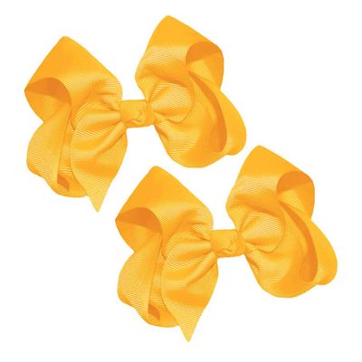 WEBB DIRECT2U Girls Set of Two 4" Solid Grosgrain Pigtail Hair Bows French Clip Barrettes Golden Yellow