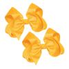 WEBB DIRECT2U Girls Set of Two 4" Solid Grosgrain Pigtail Hair Bows French Clip Barrettes Golden Yellow view 1