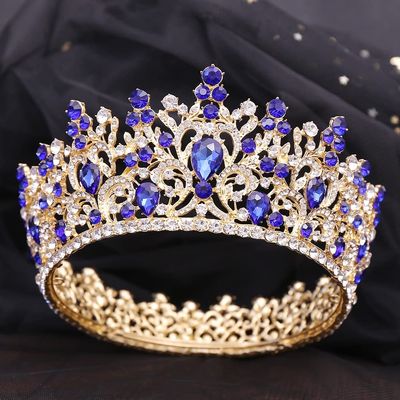 STBTOO Tiaras and Crowns for Women, Baroque Round Royal Queen King Crystal Crowns Diadem Banquet Tiaras Prom Pageant Party Wedding Costume Hair Jewelry (Color : H170 Gold Blue)(Blue)