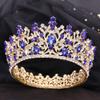 STBTOO Tiaras and Crowns for Women, Baroque Round Royal Queen King Crystal Crowns Diadem Banquet Tiaras Prom Pageant Party Wedding Costume Hair Jewelry (Color : H170 Gold Blue)(Blue) view 1