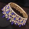 STBTOO Tiaras and Crowns for Women, Baroque Round Royal Queen King Crystal Crowns Diadem Banquet Tiaras Prom Pageant Party Wedding Costume Hair Jewelry (Color : H170 Gold Blue)(Blue) view 2