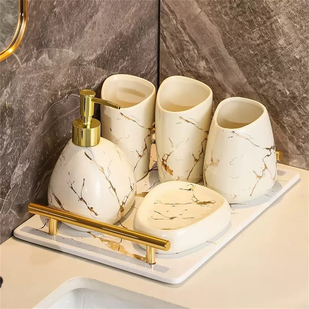 MAKEJ Bathroom Five-Piece Toiletry Set Pieces Brushing Teeth Mouthwash Cup Bathroom Sink Decoration
