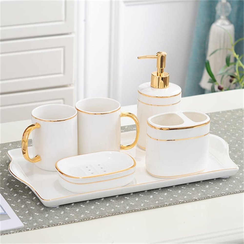 MAKEJ Bathroom Five-Piece Set Couple Brushing Teeth Mouthwash Cup Ceramic Wedding Gift