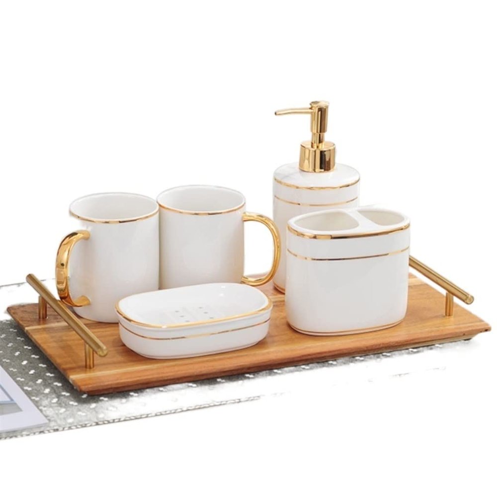MAKEJ Bathroom Five-Piece Set Couple Brushing Teeth Mouthwash Cup Ceramic Wedding Gift
