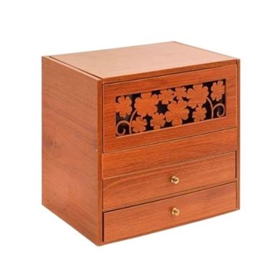 Makeup Storage Box Retro Wood Makeup Organizer with Mirror and 2 Drawers, Large Cosmetic Skincare Brush Holder Display Storage Box Cabinet, Bathroom Dresser Desk Office Storage Organizer Cosmetic Stor