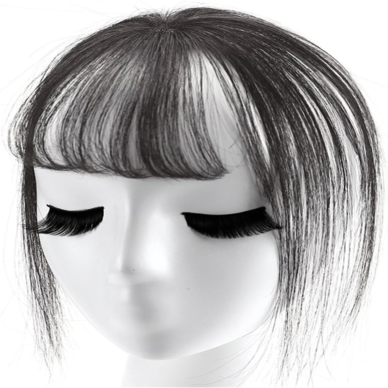 YAIRYANGTZE Clip in Hair Piece Straight Thin Hair Topper 3D Mini Bangs for Women (Off Black)