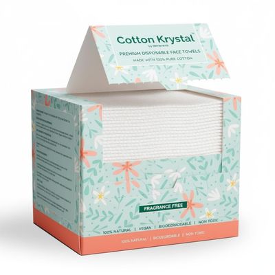 Cotton Krystal Disposable Cotton Face Towels Super Soft Face Dry Wipes, Hypoallergenic Makeup Remover Wipes, for All Skin Types Incl. Sensitive Skin, Facial Cloths 100% Biodegradable- 50 Count