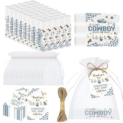 50 PCS Baby Shower Cowboy Lip Balm Bulk Neutral Gender Reveal Boys Girls Games Baby Shower Favors Gifts for Guests Moisturizing Lip Care Cowboy Themed Birthday Party Supplies Decorations