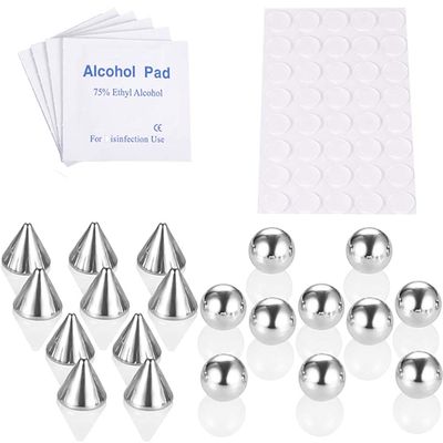 BOGEEL Stainless Steel Fake Piercing Stud Set Fake Nose Stud Eyebrow Lip Piercing Piercied Earring Stud with Sticker Wipes Kit