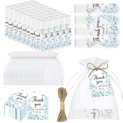 50 PCS Blue Flower Bridal Baby Shower Lip Balm Gift Baby Shower Favor Party Wedding and Engagement Party Bulk Lip Balm Thank You Gifts with Card Tags for Guests (blue flower)