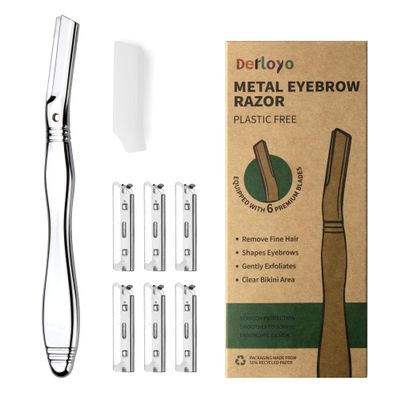 Eyebrow Razor, Dermaplaning Tool for Face, Face Razors for Women, Dermaplane Razor, Hair Removal and Exfoliation, Facial Razor, Face Shaver for Women&Men, 6 Blade Refills with Blade Cover (Silver)