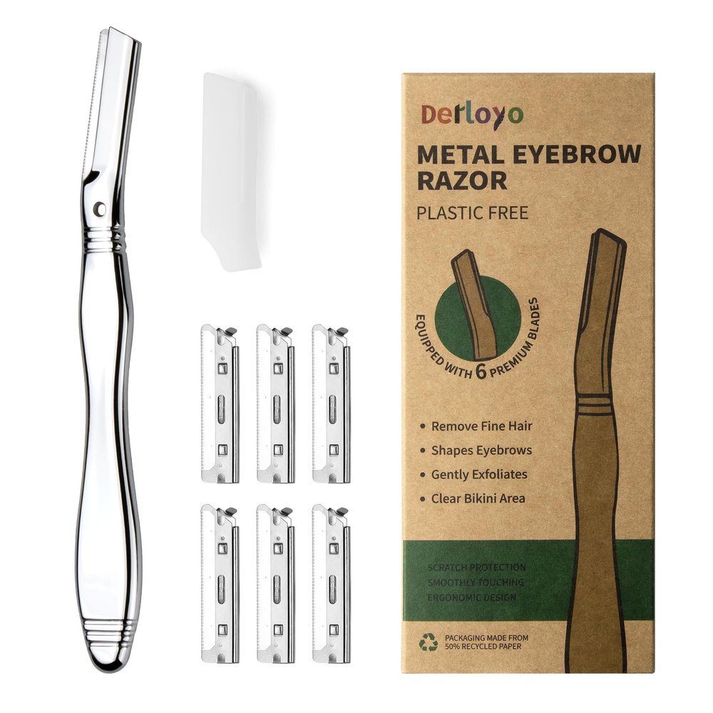 Eyebrow Razor, Dermaplaning Tool for Face, Face Razors for Women, Dermaplane Razor, Hair Removal and Exfoliation, Facial Razor, Face Shaver for Women&Men, 6 Blade Refills with Blade Cover (Silver)