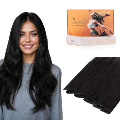 DOORES Hair Extensions Sew in Genius Sew in Weft Hair Extensions, 24 Inch Natural Black 60g, Extensions Natural Straight Handtied Weft Extensions