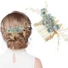 Garneck Bridal Headpiece Green Crystal Hair Comb Wedding Accessories Women Rhinestone Emerald Green Hair Clips Girls Gold Leaves Hair Pins Headress For Party Bride Prom Engagement view 1