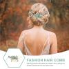 Garneck Bridal Headpiece Green Crystal Hair Comb Wedding Accessories Women Rhinestone Emerald Green Hair Clips Girls Gold Leaves Hair Pins Headress For Party Bride Prom Engagement view 3