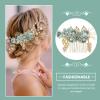 Garneck Bridal Headpiece Green Crystal Hair Comb Wedding Accessories Women Rhinestone Emerald Green Hair Clips Girls Gold Leaves Hair Pins Headress For Party Bride Prom Engagement view 4