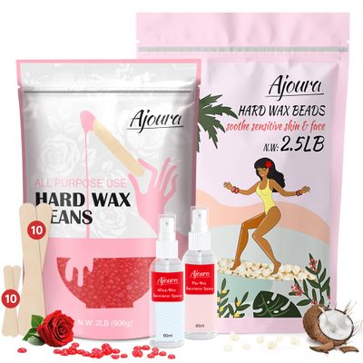 Ajoura 2 lb Rose Hard Wax Beads + 2.5 lb Cream Hard Wax Beads for Hair Removal, All-purpose Wax Beans for Sensitive Skin, Large Area Coarse Hair Removal, Refill Bag for Brazilian Bikini, Face