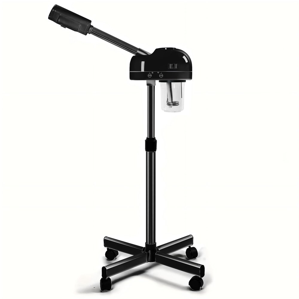 HeavenBird Stand Professional Ozone Facial Steamer with Touch Control, Hot Mist Function, Adjustable Height & Rolling Base, 360 Rotatable Nozzle, Use for Home, Salon SPA (Black)