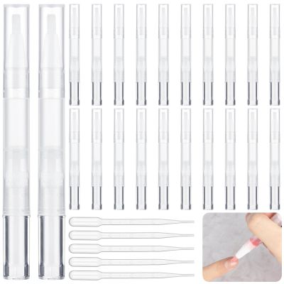 20 Pens 3 Ml Oil Cuticle Empty, Transparent Pens Twist With Tips Brush, Pens Oil Nail Empty, Gloss Lip Cosmetic Containers, Tubes Liquid Growth Eyelash