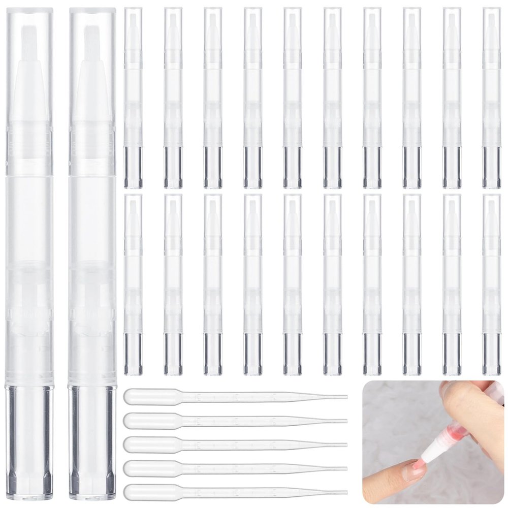 20 Pens 3 Ml Oil Cuticle Empty, Transparent Pens Twist With Tips Brush, Pens Oil Nail Empty, Gloss Lip Cosmetic Containers, Tubes Liquid Growth Eyelash