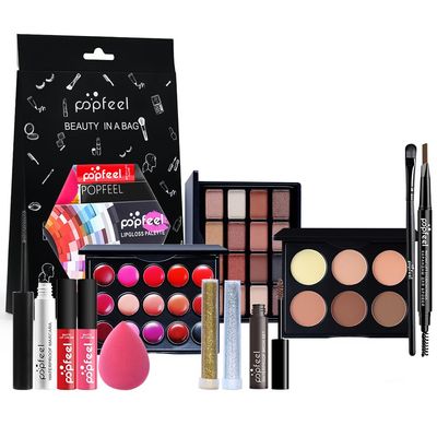 All In One Makeup kit with Eyeshadow Palette,lip gloss palette,Mascara,eyebrow pencil,powder puff,colorful eye pigment,makeup set for women or travel