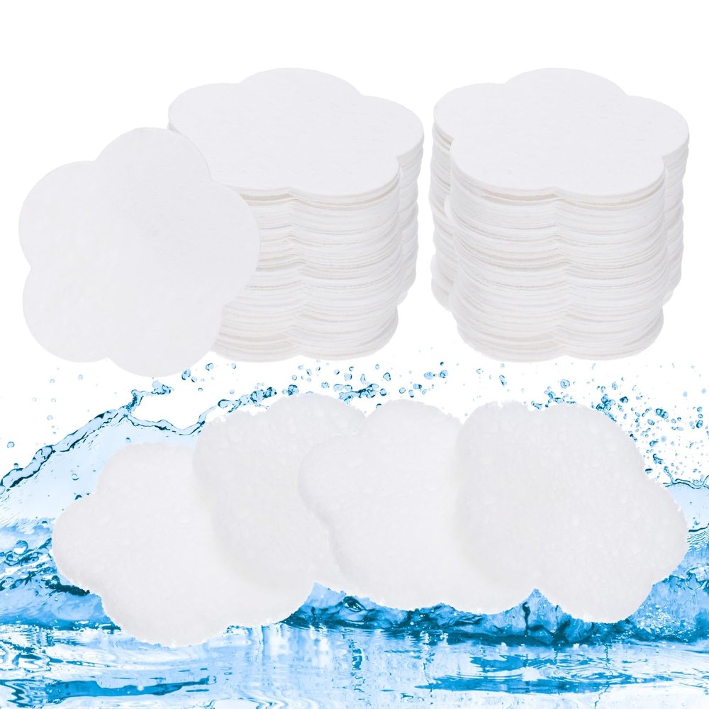 uxcell 120 Count Compressed Facial Sponges Flower Face Cleansing Sponges Pads for Daily Skincare Routines at Home, Kitchen, Travel, White