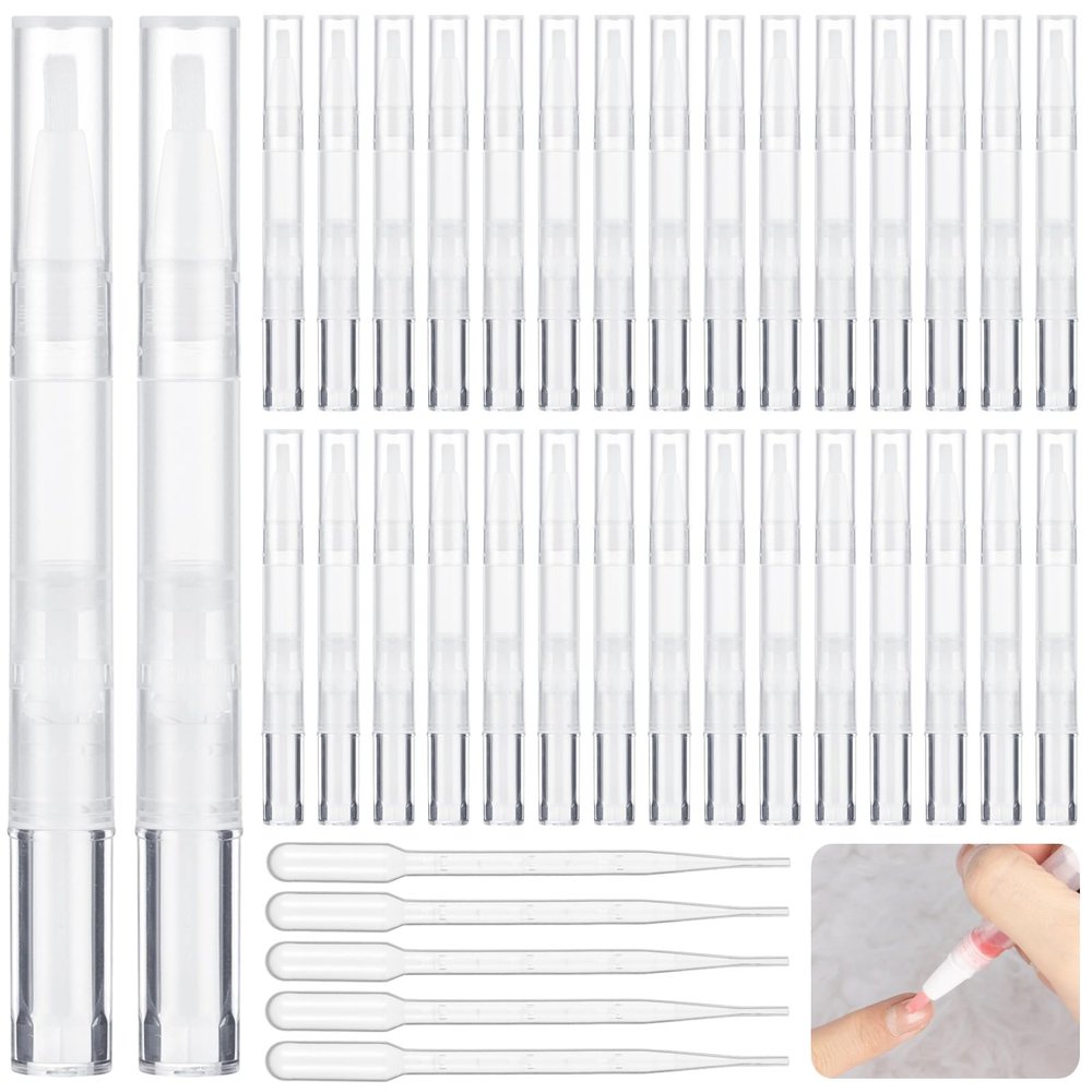 Empty Nail Oil Pens, Lip Gloss Containers, And Eyelash Growth Liquid Tubes, 50 Pieces 3 Ml With 5 Droppers, Transparent Twist Pens With Brush Tips
