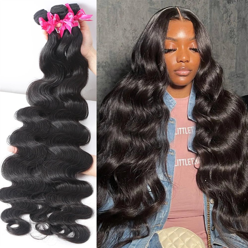Human Hair Bundles Body Wave Bundle Weave 100% Human Hair Brazilian Bundles Long Raw Hair Extension Wavy and Wet Tissage Hair Extensions(REMY HAIR_36 36)