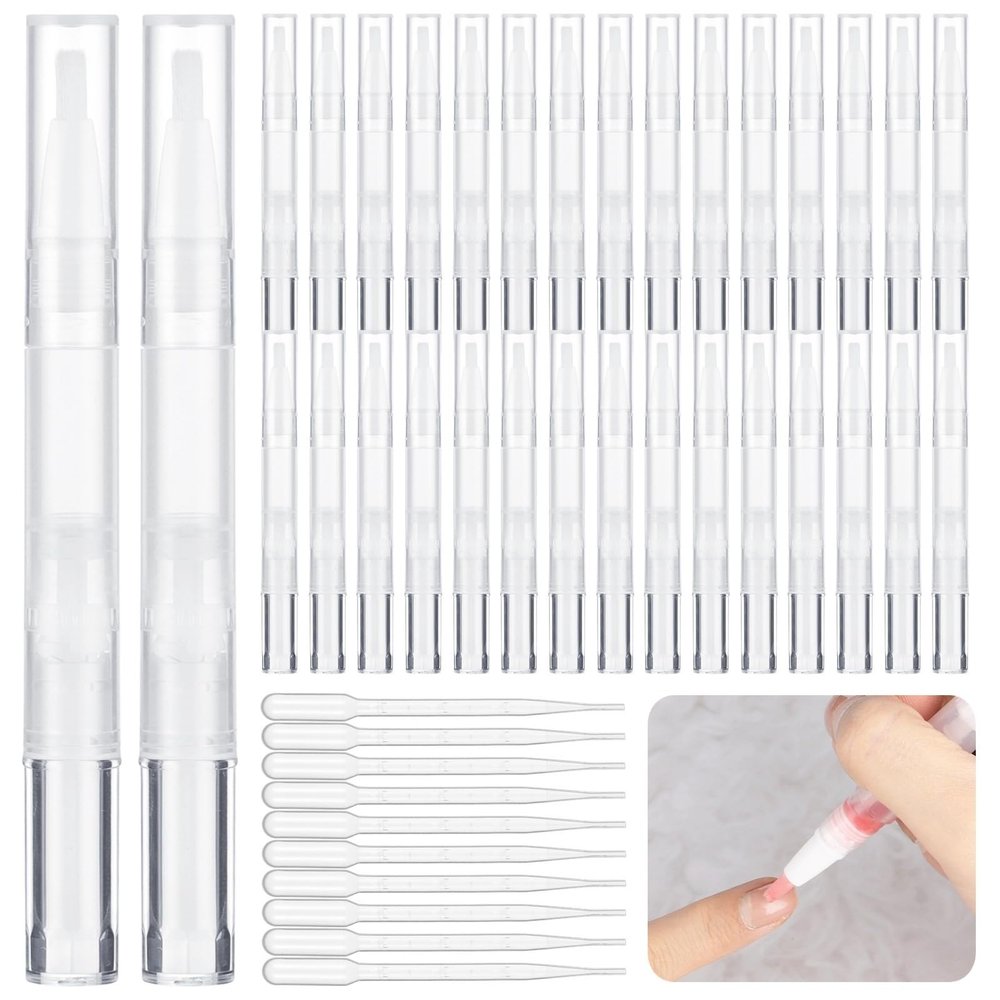 Empty Nail Oil Pens, 50 Pieces 3 Ml Transparent Twist Pens With Brush Tips, Cosmetic Lip Gloss Containers, Eyelash Growth Liquid Tubes With 10 Droppers