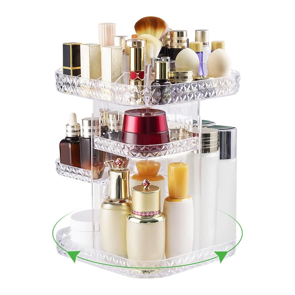 360-Degree Organizer Vanity Rack Storage Makeup, Rotating Transparent Organizer, Dresser Case Storage Beauty Organizer, Cosmetic Cosmetic Capacity Display Large Plastic