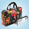 CONAIR Travel Toiletry Bag with Handles, Travel Makeup Bag, 2 Clear Zippered Compartments, 2 Flat-Zip Pockets, and Removable Clear Plastic Pencil Case, Easy to Clean, 1 Count, Black Floral view 2
