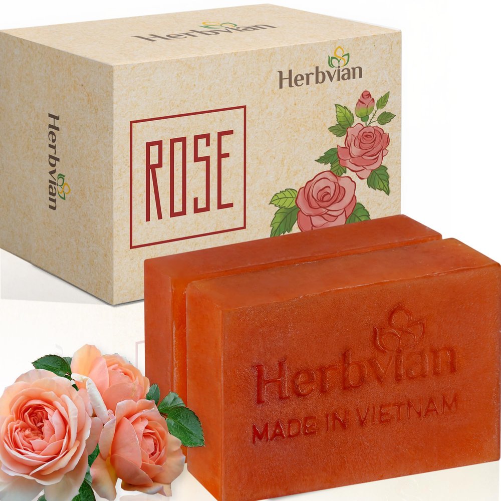2 Pcs Rose Herbal Soap Bars with Cymbopogon Martinii Scent and Lonicera Japonica, Moisturizing Soap Bars, Bath Body and Face Soap, Rosa Cleanser Soap Bar, Soap for Men, Women, Teen and All Skin Types