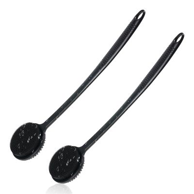 2 Pack Back Scrubber for Shower, 17in Lengthen Long Handle Body Brush, Double Sided Shower Brush for Shower Exfoliating and Massage Can Produce Rich Foam, Long Handle Back Scrubber for Men