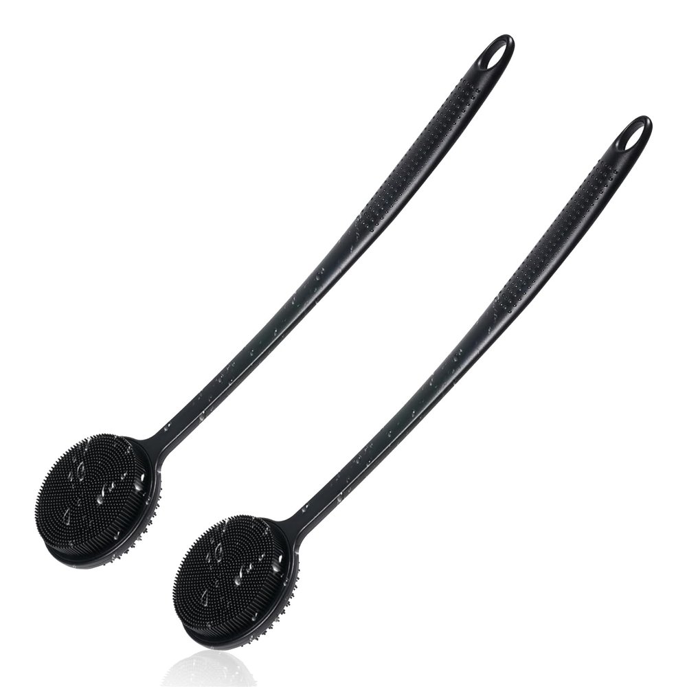 2 Pack Back Scrubber for Shower, 17in Lengthen Long Handle Body Brush, Double Sided Shower Brush for Shower Exfoliating and Massage Can Produce Rich Foam, Long Handle Back Scrubber for Men