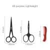 LIVINGO Sharp 4.5" Mustache Scissors, 3.5" Round Tip Nose Hair Scissors, Small Comb with Leather Pouch, Stainless Steel Grooming Facial Scissors Kit, Black view 2
