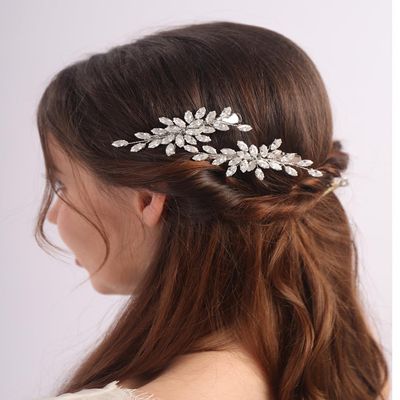Teyglen Silver Rhinestone Bridal Hair Clips Crystal Wedding Hair Barrette for Women Decorative Hair Accessories Jewelry Sparkly Crystal Hair Piece (Silver)