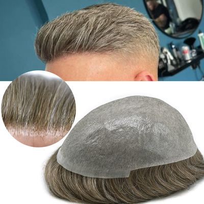 Toupee for men hair replacement system for men Ultra Thin Skin mens hairpieces All V-loop Durable Poly Skin wigs human hair piece unit for men #1820 Medium Blonde+20% Gray-90% Light Density