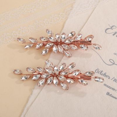 Teyglen Rhinestone Bridal Hair Clips Crystal Wedding Hair Barrette for Women Decorative Hair Accessories Jewelry Sparkly Crystal Hair Piece (Rose gold)