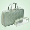 CONAIR Travel Toiletry Bag with Handles, Travel Makeup Bag, 2 Clear Zippered Compartments, 2 Flat-Zip Pockets and Removable Clear Plastic Pencil Case, Easy to Clean, 1 Count, Sage Green view 2