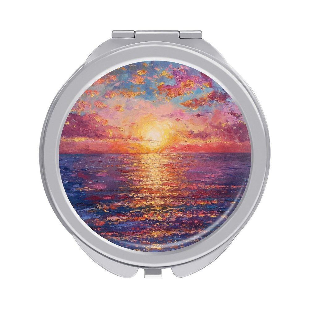 GFLFMXZW Sunset Over Water Travel Makeup Mirror, 1x/2x Magnification, Portable Pocket Mirror for Purse Round Mini Cosmetic Compact Mirror Cute Handbag Mirror