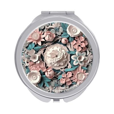 GFLFMXZW White Floral Design Travel Makeup Mirror, 1x/2x Magnification, Portable Pocket Mirror for Purse Round Mini Cosmetic Compact Mirror Cute Handbag Mirror
