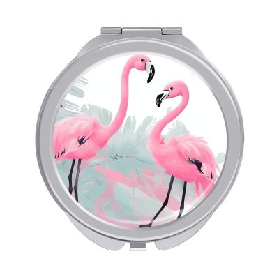 GFLFMXZW Love Flamingo Travel Makeup Mirror, 1x/2x Magnification, Portable Pocket Mirror for Purse Round Mini Cosmetic Compact Mirror Cute Handbag Mirror
