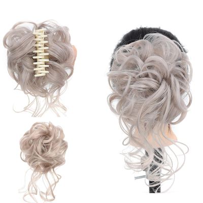 WTKYLMP Curly Bun Hair Claw Clips,Messy Bun Hair Piece,Tousled Updo Hair Bun Curly Clip,Wavy Curly Hair Wrap Ponytail,Synthetic Hairpieces Hair Scrunchies Chignon For Women Girls (Light color)