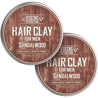 Viking Revolution Sandalwood Hair Clay  Strong Hold & Matte Finish, Texturizing Hair Clay for Men  Beeswax, Jojoba Wax & Vitamin E  Effortless Styling with Sandalwood Scent (2 pack, 2oz each)