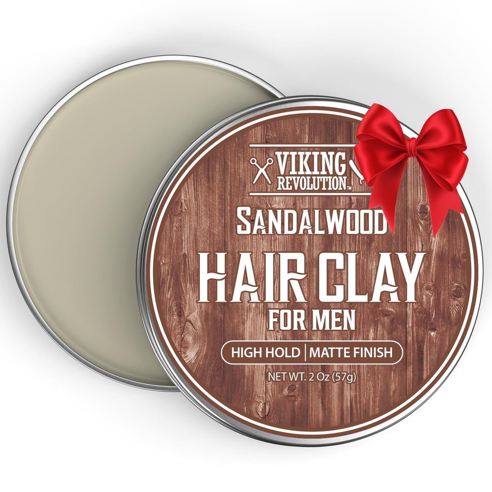 Viking Revolution Sandalwood Hair Clay for Men - Matte Finish Mens Hair Clay - Texturizing Clay Hair Product Men with Jojoba and Vitamin E - Clay Pomade for Men Effortless Hair Styling Cream (2 oz)