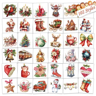 UVUXO 102 PCS Christmas Individually Wrapped Tattoos for kids - Santa/Xmas Trees/Reindeer Temporary for Girls Boy Body Arm Shoulder Tattoos Stickers, Kids Christmas Treats,Christmas Decorations
