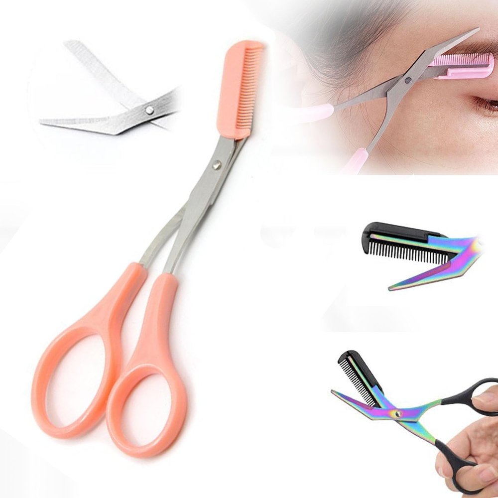 Eyebrow Trimmer Scissor, 2024 New Upgraded Eyebrow Scissors with Comb Precision Eyebrow Trimming Scissors, Non-Slip Eyebrow Cutter Hair Removal Makeup Tool (Grapefruit)