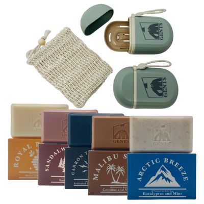 G.B.S Men's Bar Soap 5 Pack Variety Moisturizing Bar Soap For Men and Pack of 2 Portable Travel Soap Container Cases