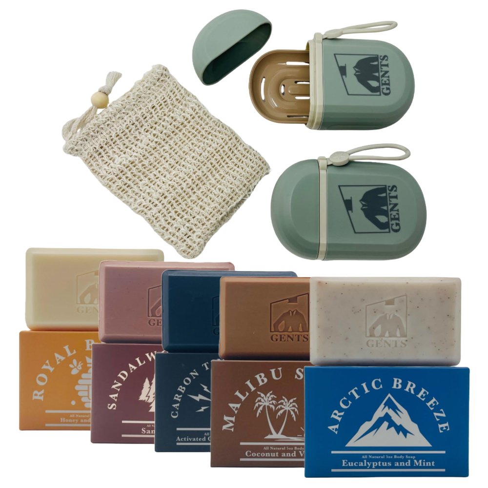 G.B.S Men's Bar Soap 5 Pack Variety Moisturizing Bar Soap For Men and Pack of 2 Portable Travel Soap Container Cases